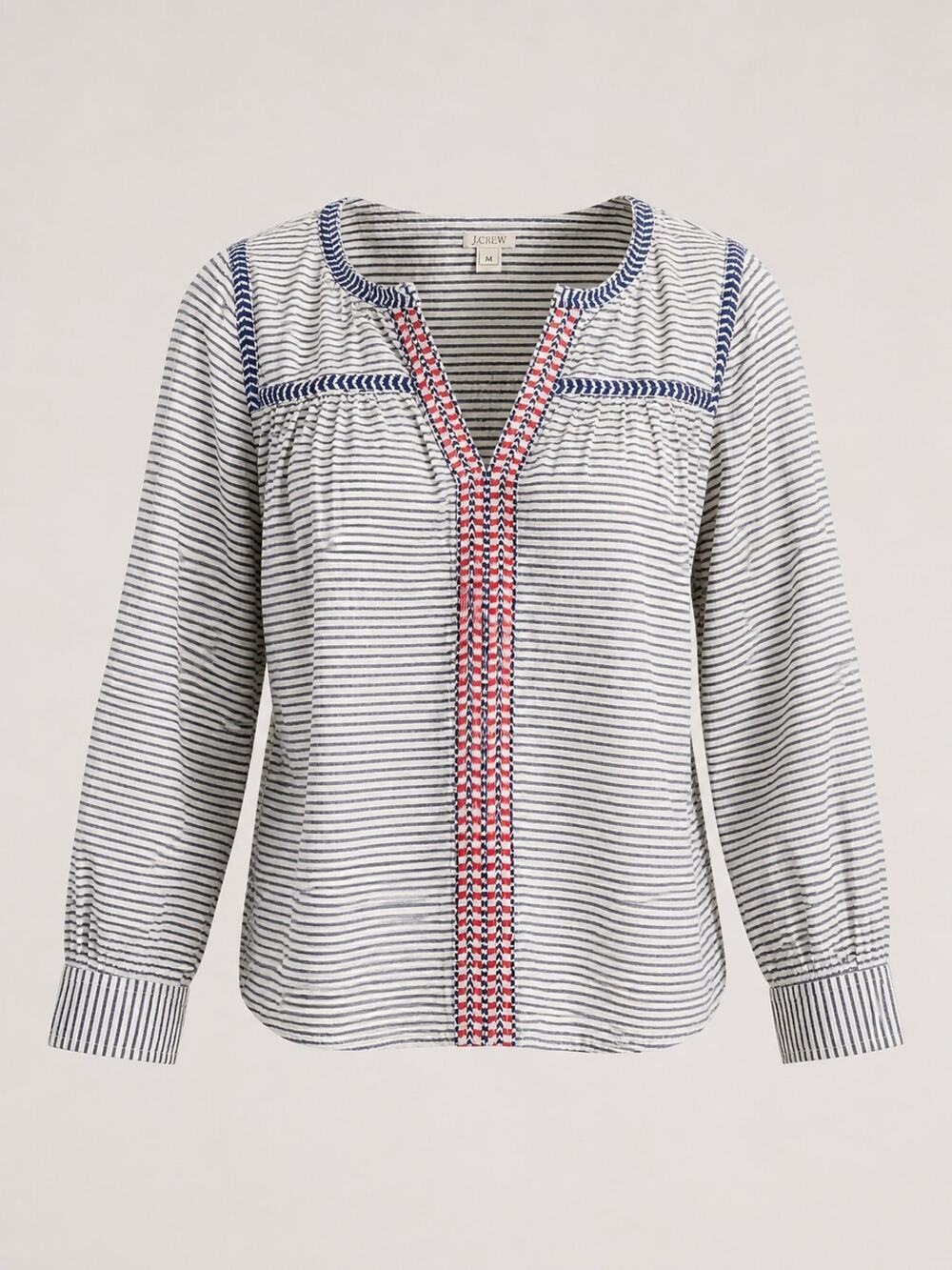 J Crew Boho Peasant Top Womens M Striped Embroidered Cotton Festival Cottagecore